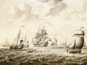 En hollandsk krigsmand, der affyrer en hilsen - en Penschilderij,