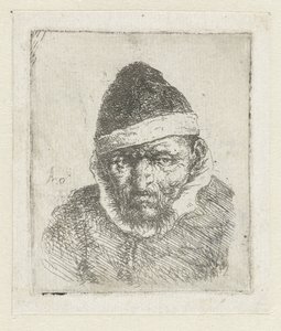 Buste af en gammel bonde med spids hat af Adriaen van Ostade