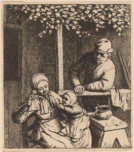 Barn rækker ud efter en dukke af Adriaen van Ostade