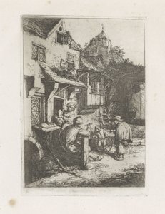 Pukkelrygget spillemand foran en kro af Adriaen van Ostade
