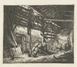 Interiør af en hølade Laden af Adriaen van Ostade