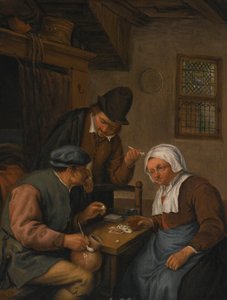 Interiør med bønder, der spiller kort af Adriaen van Ostade