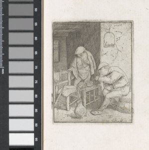 Mand tænder et rør i et interiør af Adriaen van Ostade