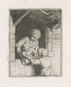 Mor med to børn i en døråbning