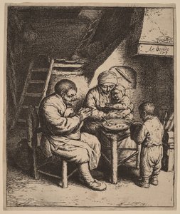 Bonde familie i bøn før måltidet af Adriaen van Ostade