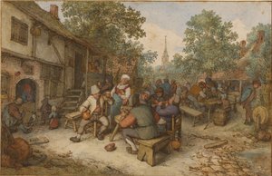 Bondefestival på en gade i byen af Adriaen van Ostade