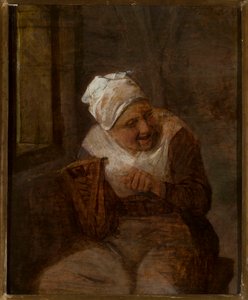 Spindende kvinde ved vinduet af Adriaen van Ostade
