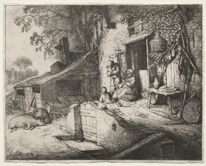 Kvinden, der spinder af Adriaen van Ostade
