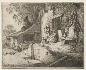 Kvinden, der spinder af Adriaen van Ostade
