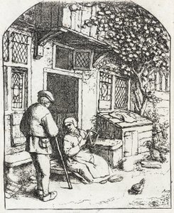 Kvinden, der vinder på en spole af Adriaen van Ostade