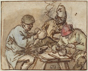 Tre mænd ved et bord af Adriaen van Ostade