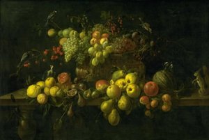 Stilleben med frugt på et bord af Adriaen van Utrecht
