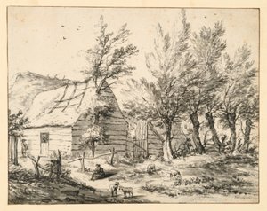 Gård bag en række stynede piletræer af Adriaen van de Velde