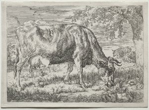 Ko og to får ved foden af et træ, 1670. af Adriaen van de Velde