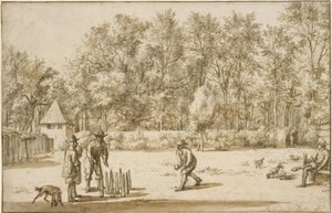 Tre mænd, der spiller kegler af Adriaen van de Velde
