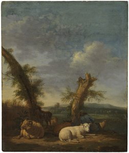 Landskab med får og en sovende hyrde af Adriaen van de Velde