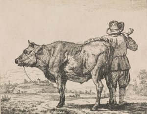 Mand stående med tyr af Adriaen van de Velde