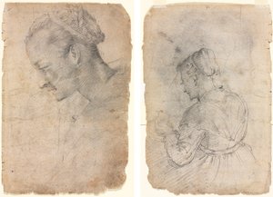 Profil af en kvindes hoved (recto) En køkkenpige (verso) af Adriaen van de Velde