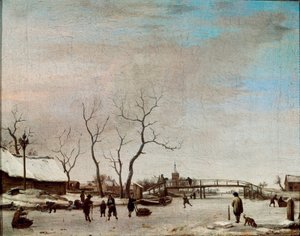 Riviere Gelee med skatere Maleri af Adriaen Van de Velde le jeune (1636-1672) 1668 Dim. 23x30 cm Paris, Musée du Louvre af Adriaen van de Velde