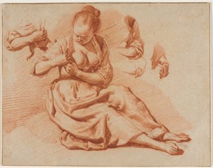 Siddende kvinde leder efter lopper, ca. 1671. af Adriaen van de Velde