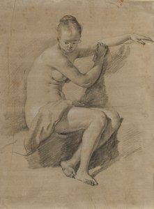 Siddende nøgen kvinde, ca. 1660-70 (sort-hvid kridttegning)