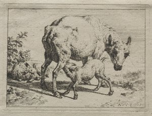 Moden og de to lam, 1670. af Adriaen van de Velde