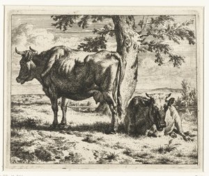 To køer under et træ Køer og får (serietitel) af Adriaen van de Velde