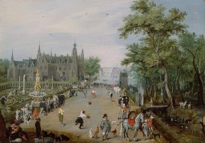 Jeu de Paume-spil foran et palads. Omkring 1614
