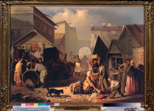 Buvette a Saint Petersburg (Refreshment Stall in St Petersburg) - Maleri af Adrian Markovich Volkov (1827-1873), olie på lærred af Adrian Markovich Volkov