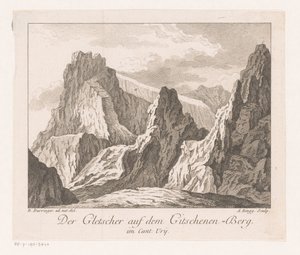Udsigt over en gletsjer i Alperne Der Gletscher auf dem Gitschenen-Berg (titel på objekt)