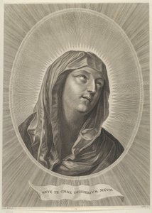 Jomfruens hoved ser op til højre, i en oval ramme, efter Reni, ca. 1..., ca. 1650-67. af Adrian van Melar