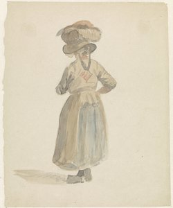 Figurstudie af en kvinde med en kurv på hovedet, bagfra