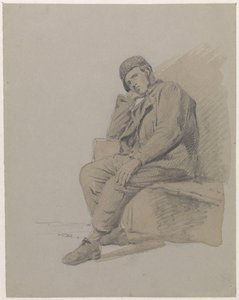 Figurstudie af en siddende mand med hat på af Adrianus Eversen