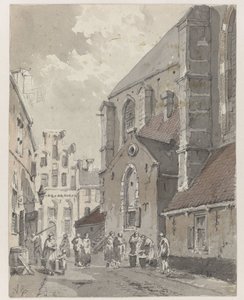 Udsigt i Amersfoort, på højre del af St. Joriskerk af Adrianus Eversen