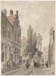 Bybillede med en kræmmer af Adrianus Eversen