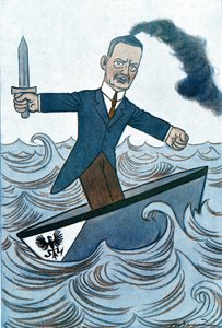 Tegneserie af Wilhelm Cuno (1876-1933) tysk politiker med ansvar for maritime anliggender. Tegning af Adrien Barrere (1877-1931) fra Fantasio af Adrien Barrere