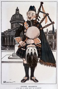 Tegneserie i akademiker af André Maurois (pseudonym for Emile Herzog), fransk romanforfatter, essayist og historiker (1885-1967) - af Barrère, i "" Fantasio""" af 15/04/1929 af Adrien Barrere