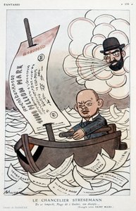 Tegnefilm om den tyske kansler Gustav Stresemann (1878-1929) og devalueringen af mærket - Illustration af Adrien Barrere (1877-1931) i "" Fantasio""" af 01/11/1923