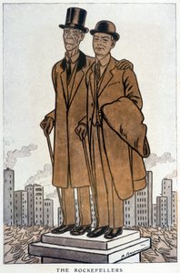 Les Rockefellers, senior og junior, amerikansk cresus - Illustration af Adrien Barrere (1877-1931) i "" Fantasio"" fra 01/03/1930 af Adrien Barrere