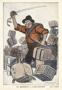 Portræt af Theodore ROOSEVELT (1858-1919) eller anti Tartufe (Tartuffe) i "" Fantasio""" fra 01/02/1913 - Illustration af Adrien Barrere (1877-1931) af Adrien Barrere