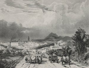 Generel udsigt over Riom, Auvergne, 1829. af Adrien Dauzats