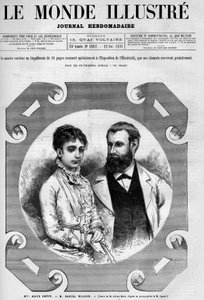 Portræt af Daniel Wilson (1840-1919), fransk politiker med sin kone, Alice Grevy. Stik af Adrien Marie. En af "The Illustrious World" nr. 1282 af 22. oktober af Adrien Emmanuel Marie