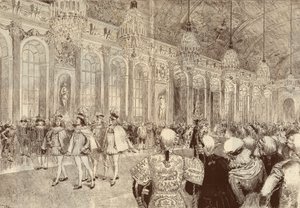 Optoget af ridderne af Helligåndsordenen (Helligånden) i isgalleriet på slottet Versailles pinsedag 1789. Tegning af Adrien Marie fra 1889. af Adrien Emmanuel Marie