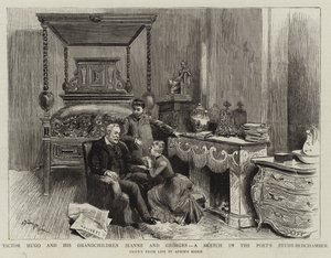 Victor Hugo og hans børnebørn Jeanne og Georges, en skitse i digterens arbejdsværelse af Adrien Emmanuel Marie