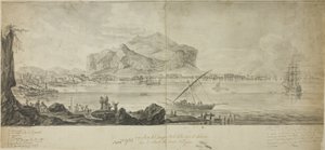 Udsigt over byen og havnen i Palermo med udsigt til Monte Pellegrino af Adrien Manglard