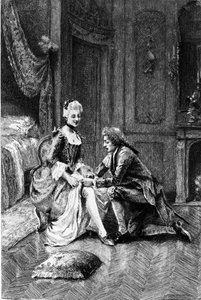 Gravering af Adrien Moreau (1843-1906), der illustrerer "" Candide"" af Francois Marie Arouet dit Voltaire (1694-1778).