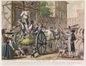 Straf af John Malcom af Boston-befolkningen den 25. januar 1774, ca. 1785 (farvegravering)