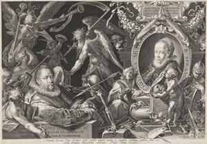 Allegorisk portræt af Bartholomeus Spranger og hans hustru Christina Muller af Egidius  Sadeler (II)