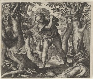 Fabel om skovhuggeren og skoven af Egidius  Sadeler (II)