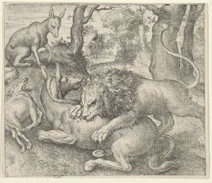 Fabel om løven og ræven af Egidius  Sadeler (II)